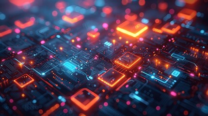 Obraz premium Cyber space network with neon glow.