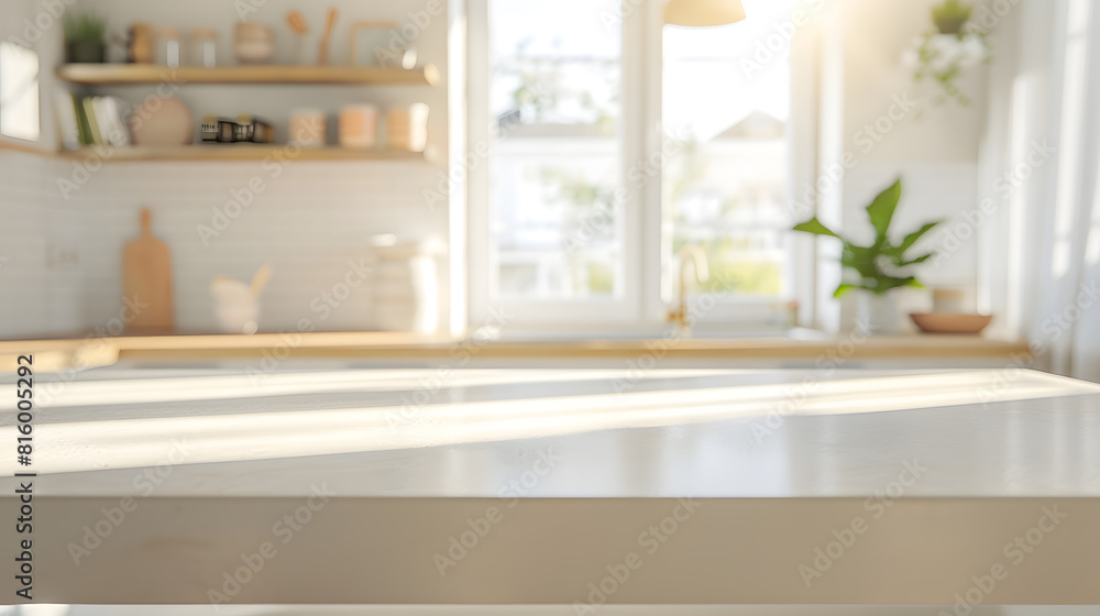 Aufkleber empty modern coffee kitchen table countertop platform and blurry soft light window and cozy home int