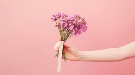 A Hand Holding Purple Flowers