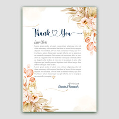 thank you card template with yellow rose decoration