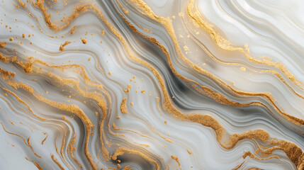 Abstract design with swirling white and gold textures, mimicking marble or fluid art