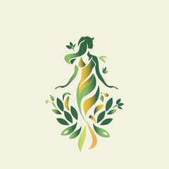 Creative logo featuring a stylized woman's figure formed by natural elements like leaves and flowers