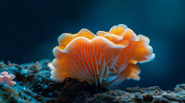 Mushroom in the aquarium. Beautiful orange mushroom in the aquarium.
