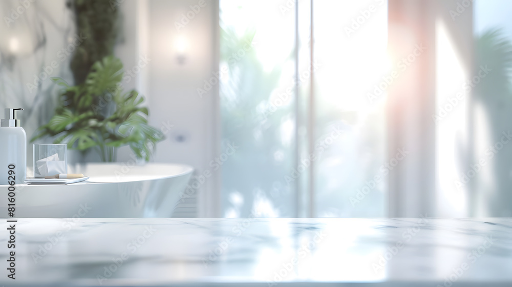 Fototapete blurred bathroom background and marble counter table top can be used mock up for montage products di