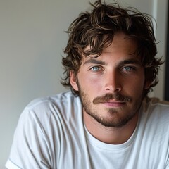 Fototapeta premium a man with a beard and a white shirt