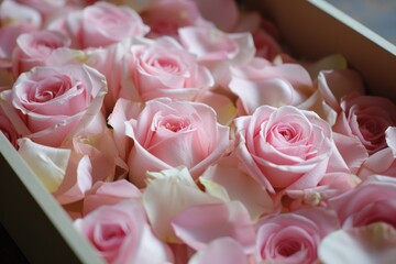 Close-up of a bouquet of pink roses, highlighting their intricate petals and gentle hue