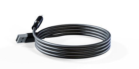 USB-C charging data cable, type C male. 3D rendering isolated on white background
