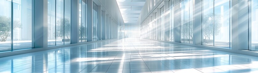 Empty long passageway in modern building. - Powered by Adobe