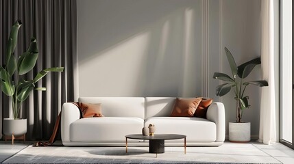 modern interior with stylish sofa and minimalist decor 3d illustration
