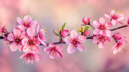 Cherry blossom branch displaying vibrant spring flowers