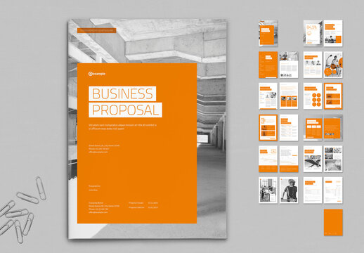 Business Proposal Template in Black and White with Orange Elements
