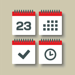 Icon page calendar - 23 day, agenda, timer, done