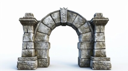Obraz premium mysterious ancient stone portal isolated on white background 3d rendering