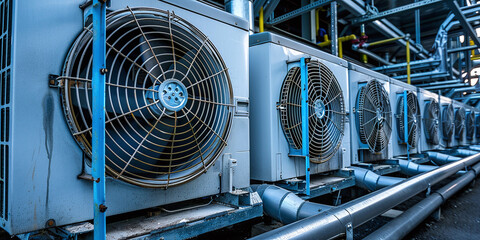 Fototapeta premium heat exchanger in the condensing unit for optimal performance. HVAC Maintenance Concept, Heat Exchanger Maintenance, Condensing Unit Efficiency, Cooling System Performance, Overheating Prevention