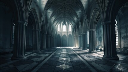 Obraz premium Abstract empty big hall dark gothic light room.