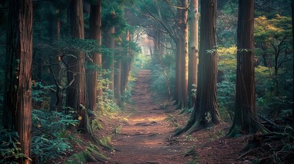 Fototapeta premium natures healing embrace serene forest path promotes mental wellbeing conceptual photography