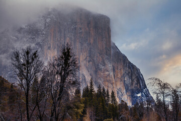 Clouds Descending onto El Capitan on a Winter Morning, Yosemite National Park, California