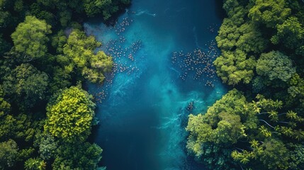 Obraz premium Exploring the interconnectedness of ecology and the significance of World Water Day from a bird s eye perspective emphasizing the crucial role of ecological principles in safeguarding our p