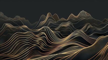 opulent gold line art on black luxury wallpaper with minimalist mountains ai generated illustration