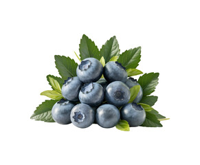 Blueberries with leaves isolated on transparent background Ai generative. Top vew.