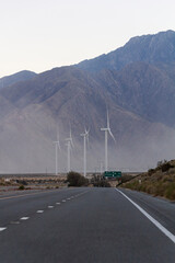 wind turbines by the highway near Palm Springs at sunset, california © A.N.Foto