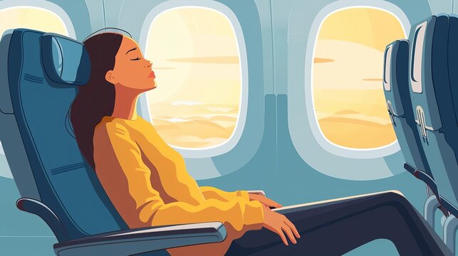 overcoming flight anxiety nervous passenger using relaxation techniques on an airplane concept illustration