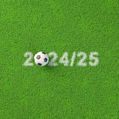 Soccer season 2024/2025. A soccerball within the text 2_24/25 displayed as chalk marking in the...