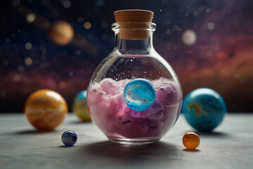 Universe within. Universe shake. Cocktail of the universe. Cosmic Concoction. Universe in a vessel.
