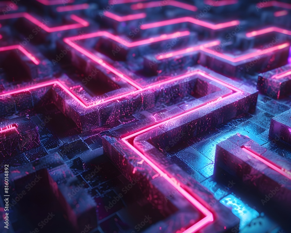 Poster dazzling neon labyrinth maze a challenging and visually striking puzzle with futuristic aesthetics a
