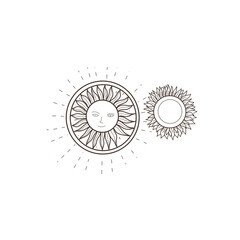 Sun graphics symbols astrology tarot cute cartoon coloring tattoo set separately on a white background stars space boho horoscope