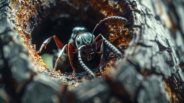 polyrhachis queenslandica ant entering arboreal nest macro insect photography garradunga australia 8k generative ai illustration
