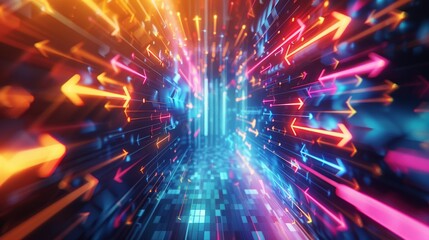 Obraz premium 3d Abstract Arrows Intersecting in Digital Void, Playing with Direction and Perspective