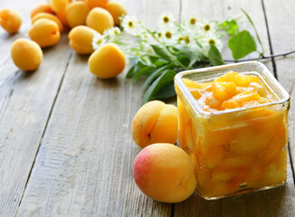 organic apricot jam in a glass jar