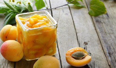 organic apricot jam in a glass jar