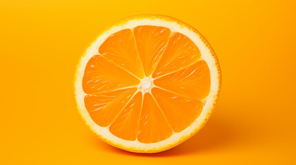 one half sliced orange on orange color background
