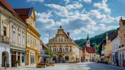 Fototapeta premium Fairytale town hall dominates the main square, its grandeur enhanced by rich carvings and decorative details