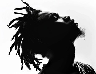 silhouette of black man with dreadlocks, white background, profile picture Generative AI