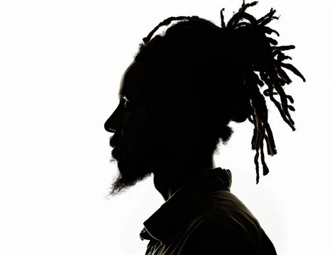 silhouette of black man with dreadlocks, white background, side view Generative AI