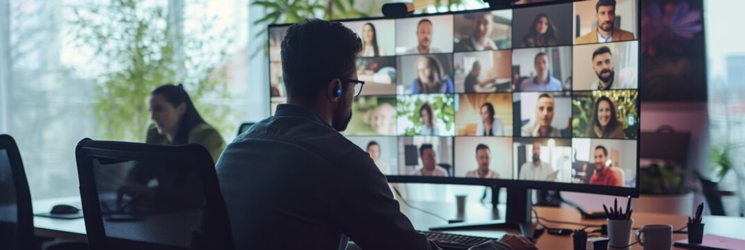 Team members participating in a video conference