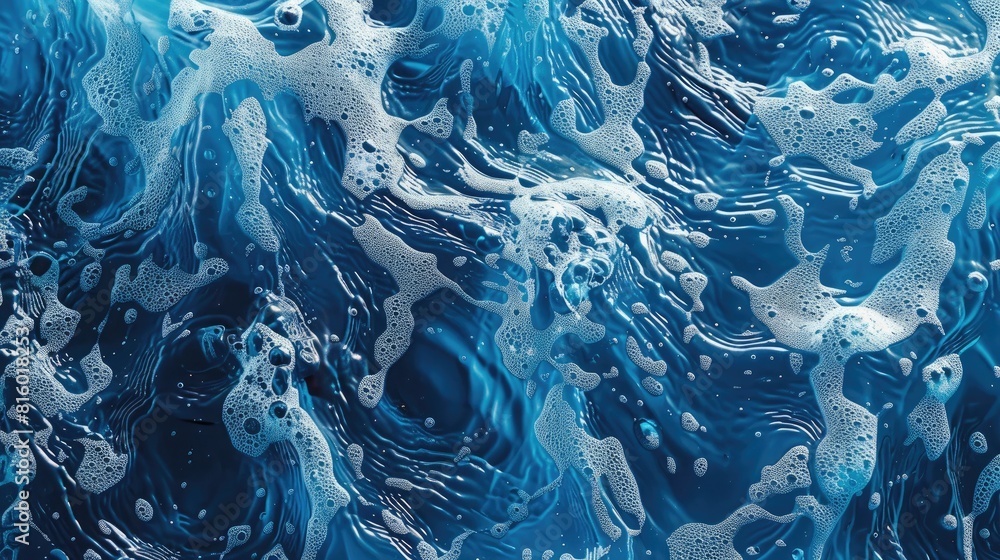 Poster a mesmerizing blend of transparent blue water dances with ripples splashes and bubbles creating an a