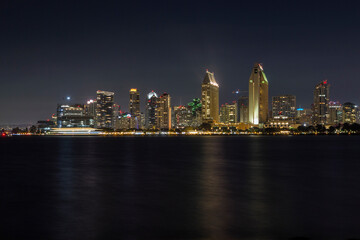 the iconic and breathtaking skyline of San Diego downtown at night. With a thousand lights on the big Towers