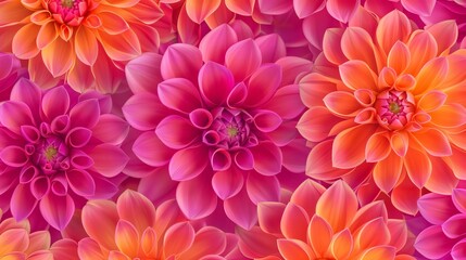 fuchsia pink and orange dahlia flower pattern background, bold colors