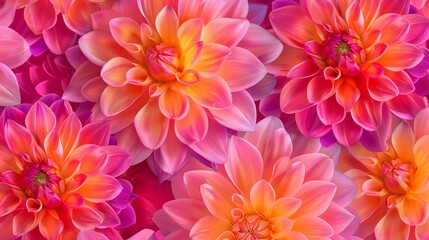 fuchsia pink and orange dahlia flower pattern background, bold colors