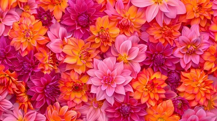 fuchsia pink and orange dahlia flower pattern background, bold colors