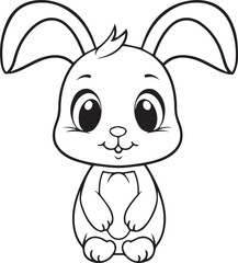 Cute Easter Bunny Animal for Coloring Book, Black and White Cartoon Illustration