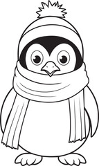 Penguin Character for Coloring Book, Black and White Cartoon Illustration