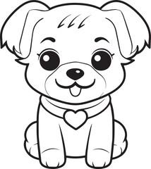 Cute Puppy Dog for Coloring Book, Black and White Cartoon Illustration