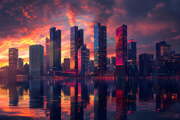 Twilight Cityscape: A Vibrant Blend Of Urban Landscape and Mesmerizing Sunset