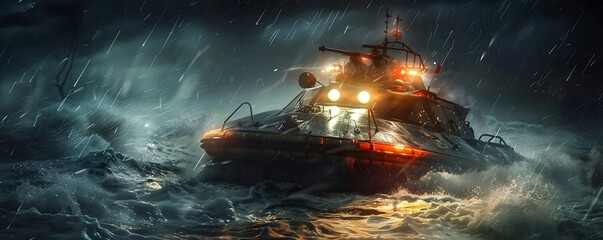 Powerful Rescue Hovercraft Races Through Stormy Seas to Reach Stranded Victim in Nighttime Emergency Mission