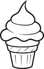 Cupcake - Black and White Illustration, Isolated On White Background